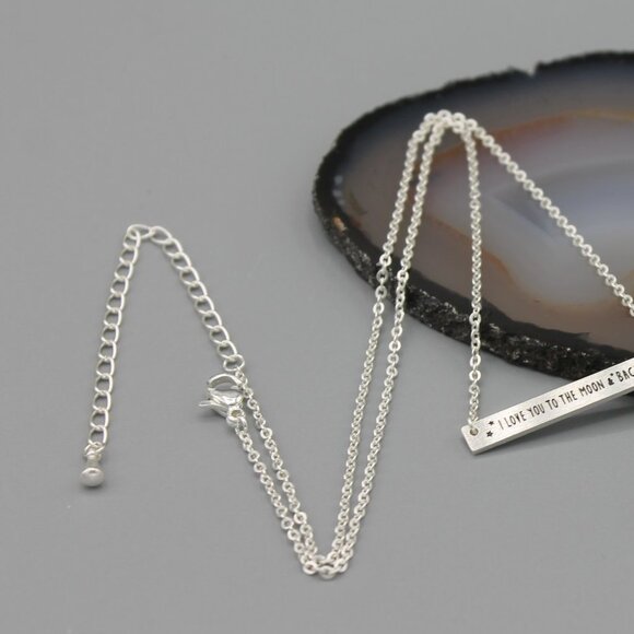 I Love You necklace silver tone bar - Picture 3 of 6